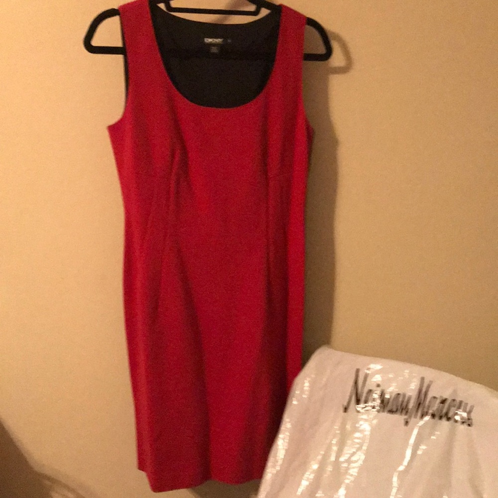 DKNY red dress with side black stripe  never worn